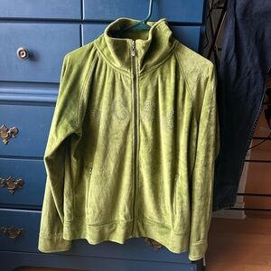 BCBG Velour Y2K Zip-Up Sweater with Rhinestones